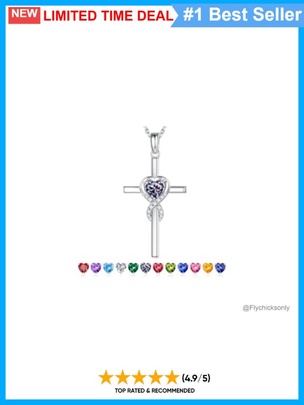 925 Sterling Silver Platinum Plated Cross Pendant Necklace 19"